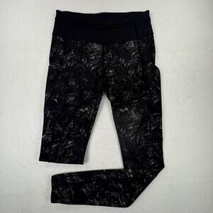 Lululemon Speed Tight Leggings Womens 6 Black Gray Print Running Pockets